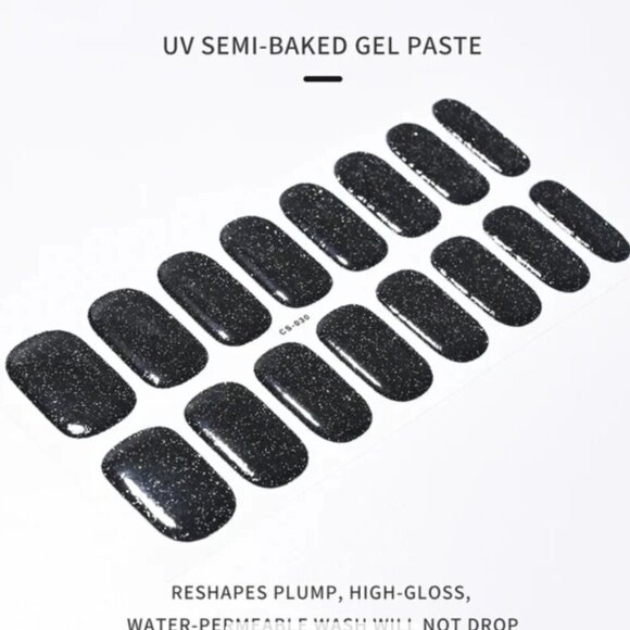 Other - 🖤 3/$12 Black Glitter Full Nail 16 Semi Cured Gel Nails - Needs UV Curing